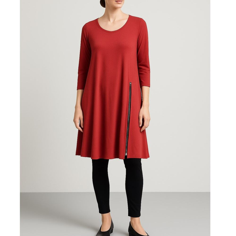 Comfy USA Jersey Shift Swing Dress Red Zipper Hem Accent Size Medium